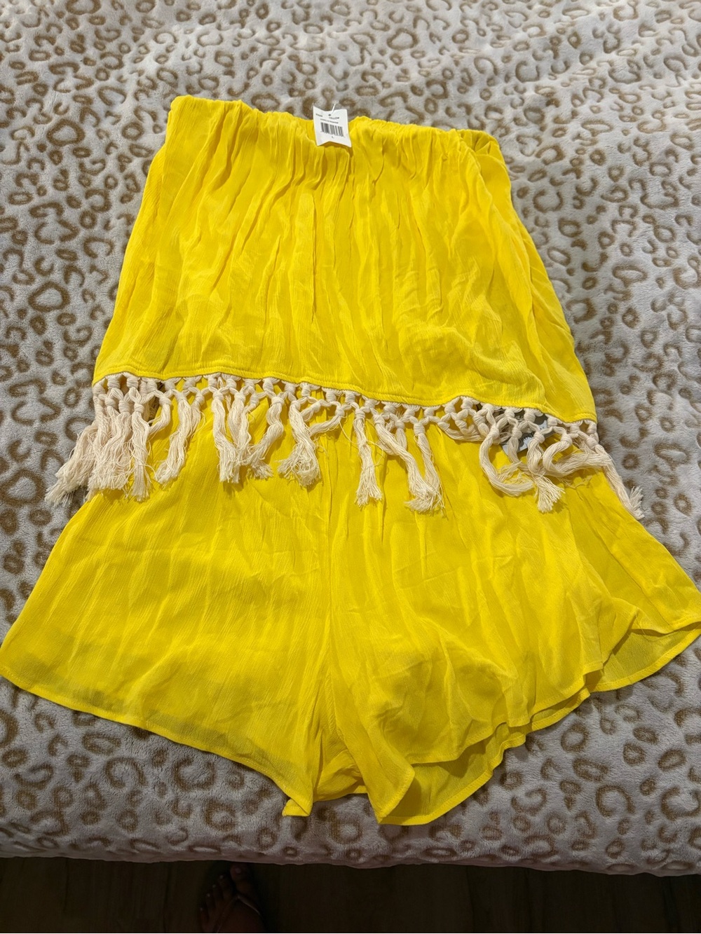 The Vanity Room Yellow Strapless Crinkle Romper